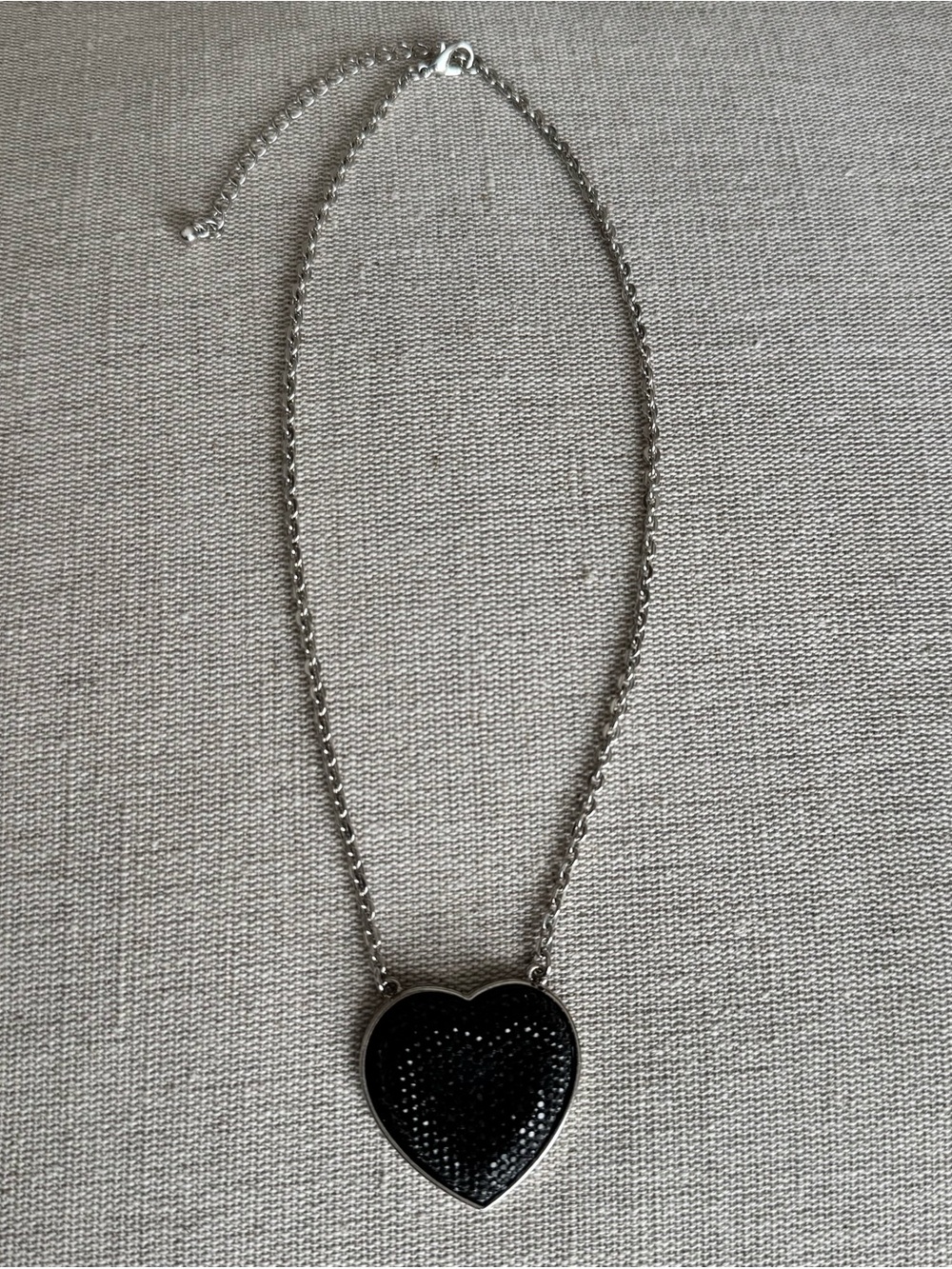 Black Rhinestone Heart Pendant Silver Tone Necklace